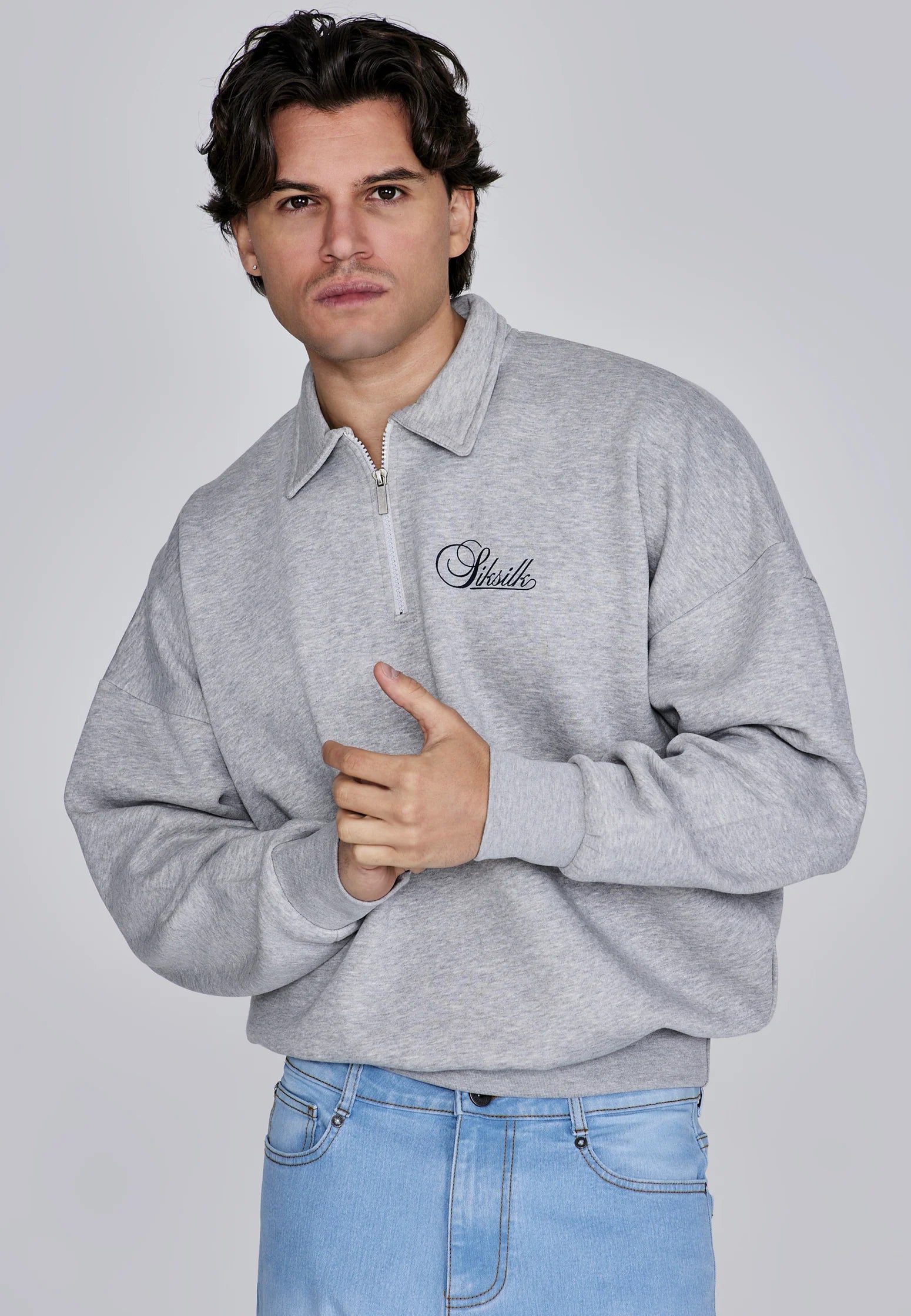 Sik Silk - Grey Marl Essentials Polo Sweater