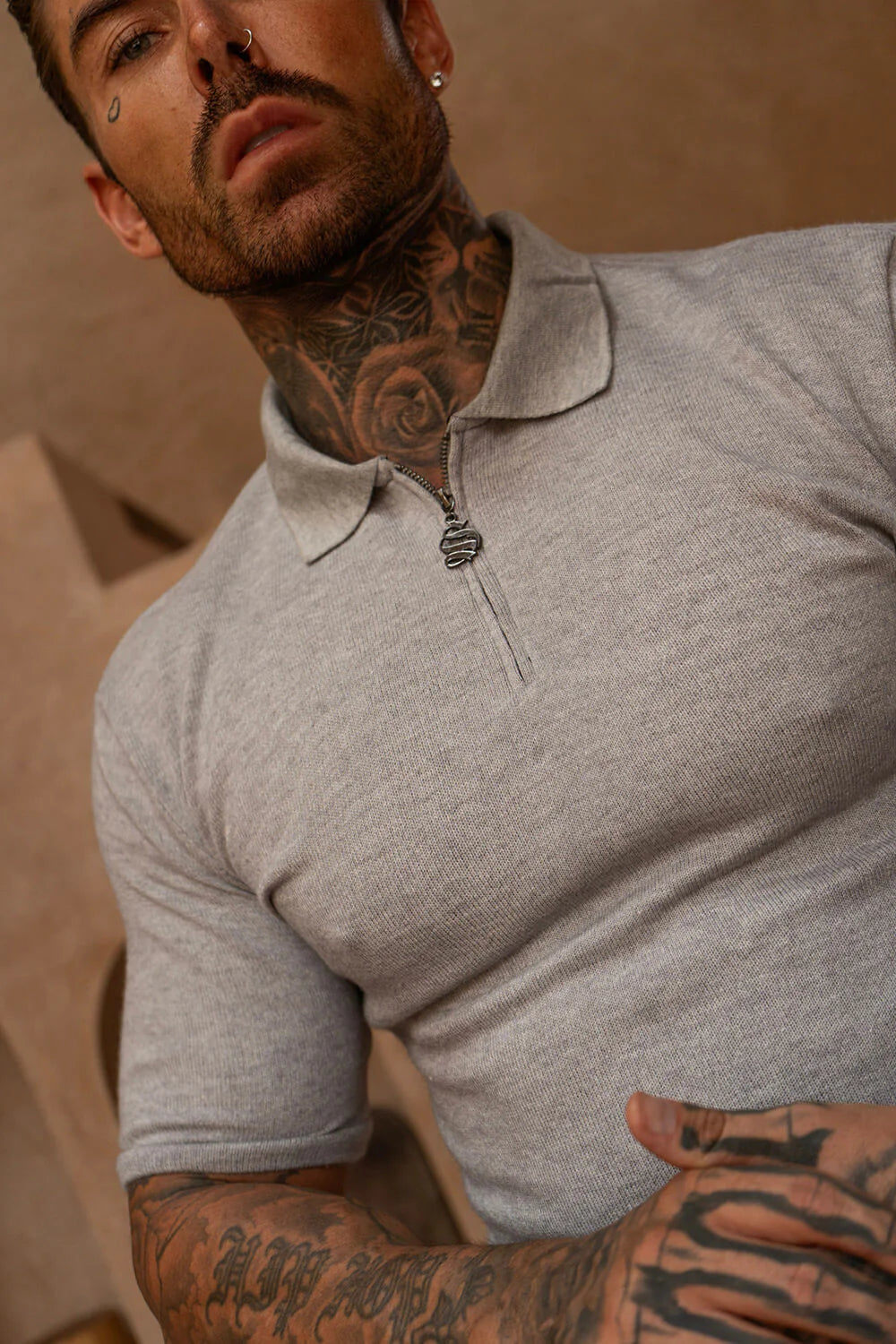 Knit Polo Shirt - Grey