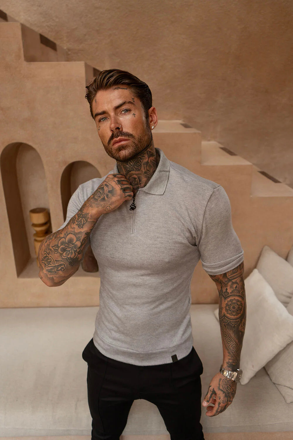 Knit Polo Shirt - Grey