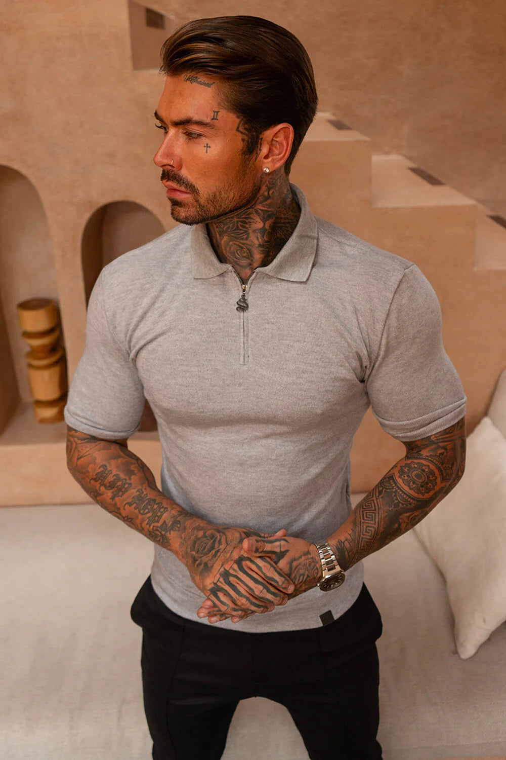 Knit Polo Shirt - Grey