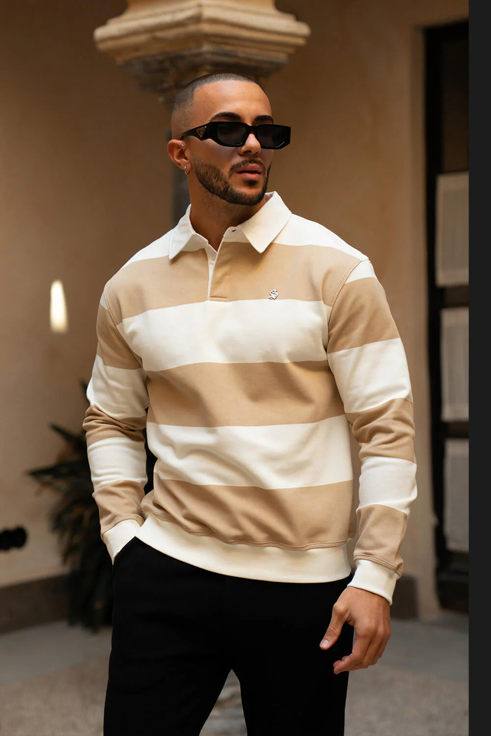 Palazzo Stripe Polo - Beige/White