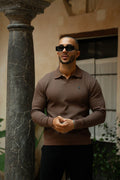 Portofino L/S Ribbed Polo - Chocolate